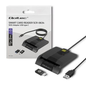 Qoltec 50634 Älykäs Smart ID -sirukortinlukija SCR-0634 | USB-tyyppi C