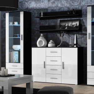 Cama-näyttökaappi SOHO S1 kiiltävä musta/valkoinen