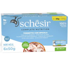 SCHESIR Tonnikala meribassilla hyytelössä - kissan märkäruoka - 6x50g