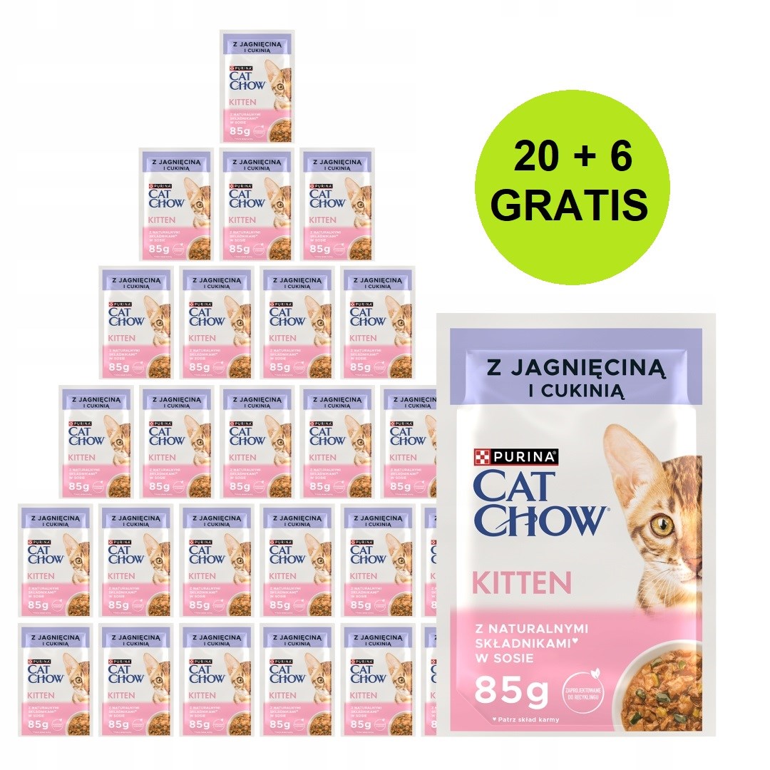 PURINA Cat Chow Kitten lammasta ja kesäkurpitsaa kastikkeessa - kissan märkäruoka - 26x85g (20 + 6 ILMAISEKSI)