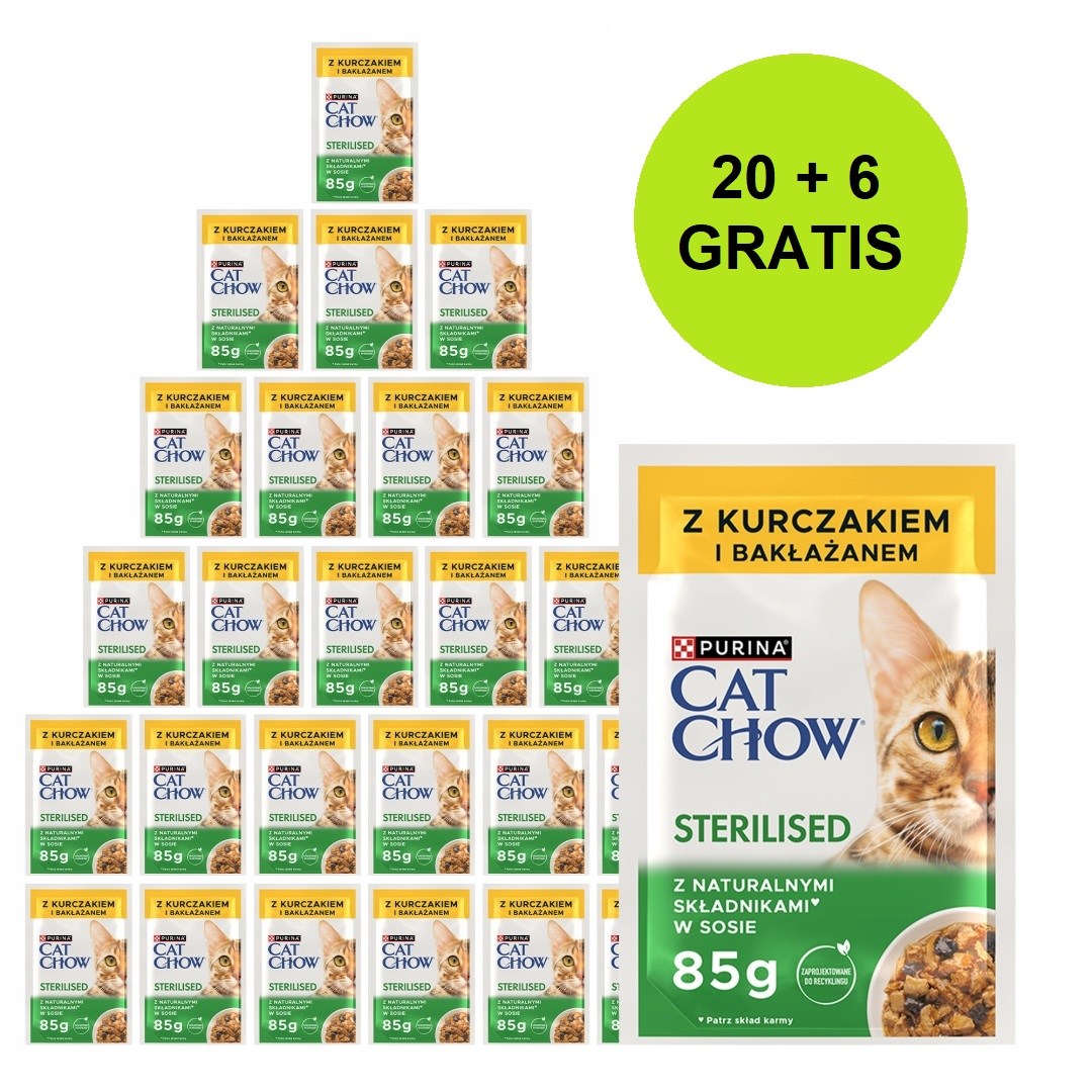 PURINA Cat Chow steriloitu kanan ja munakoison kanssa kastikkeessa - kissan märkäruoka - 26x85g (20 + 6 ILMAISEKSI)