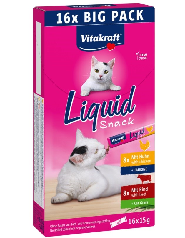 VITAKRAFT Cat Liquid-Snack naudan- ja kananlihalla - kissan herkkuja - 16 x 15g