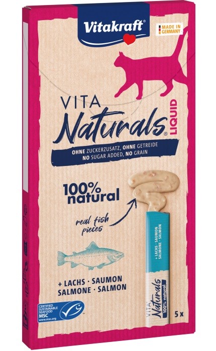 VITAKRAFT Vita Naturals Liquid Salmon - kissan herkkuja - 5 x 15 g
