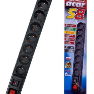 ACAR S8 teholaajennus 1,5 m 8 AC pistorasia(t) Sisäkäyttöinen Musta