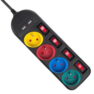 Maclean jatkojohto, 4-liitininen jatkojohto + 2xUSB, kytkimillä, 250VAC/10A, 2.1A 5V, 1.5m, musta, MCE229 B