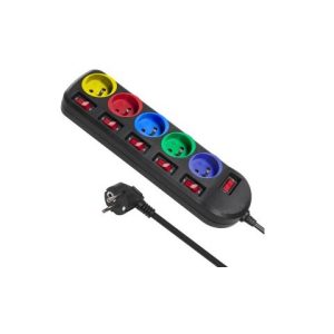 Maclean MCE204M teholaajennus 1,5 m 5 AC pistorasia(t) Sisäkäyttöinen Musta, Monivärinen