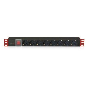 Techly I-CASE STRIP-81UD virranjakeluyksikkö (PDU) 8 AC pistorasiaa 1U musta, punainen
