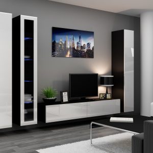 Cama Täyskaappi VIGO '180' 180/40/30 valkoinen/musta kiiltävä