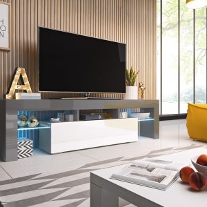 Cama TV-taso TORO 158 harmaa/valkoinen kiiltävä