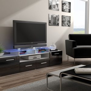 Cama TV-taso EVORA 200 valkoinen/musta kiiltävä