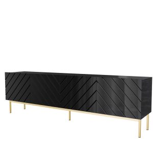 ABETO RTV kaappi kultaisella teräsrungolla 200x42x60 musta/kiiltävä musta