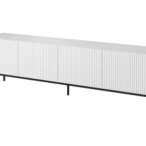 PAFOS RTV -kaappi mustalla teräsrungolla 200x40x60 cm valkoinen matta