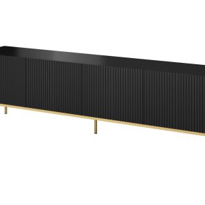 PAFOS RTV -kaappi kultaisella teräsrungolla 200x40x60 cm mattamusta