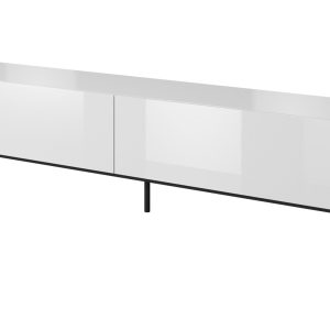 RTV SLIDE -kaappi mustalla teräsrungolla 200x40x50 cm kaikki kiiltävän valkoinen