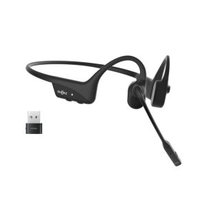 SHOKZ OpenComm2 UC 2025 -päivitys Langaton Bluetooth Bone Conduction -videoneuvottelukuuloke USB-C-latausportilla ja USB-C-sovittimella | 16 tunnin puheaika, 29 metrin langaton kantama, 1 tunnin latausaika | Sisältää melua vaimentavan puomimikrofonin ja donglen, musta