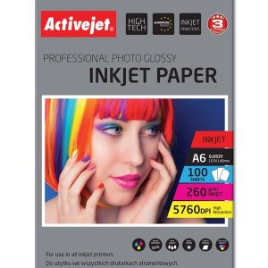 Activejet AP6-260GR100 valokuvapaperi mustetulostimille; A6; 100 kpl, 10x15