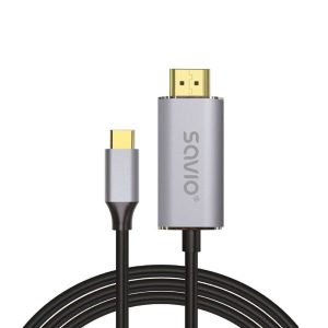 USB-C-HDMI 2.0B kaapeli, 2m, hopea/musta, kultakärjet, SAVIO CL-171