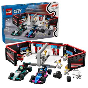 LEGO CITY 60444 F1 autotalli ja Mercedes-AMG ja alppiautot