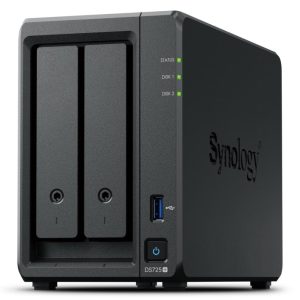 Synology DiskStation DS725+ NAS/tallennuspalvelin Ryzen Embedded R1600 4 Gt DDR4 0 TB Musta