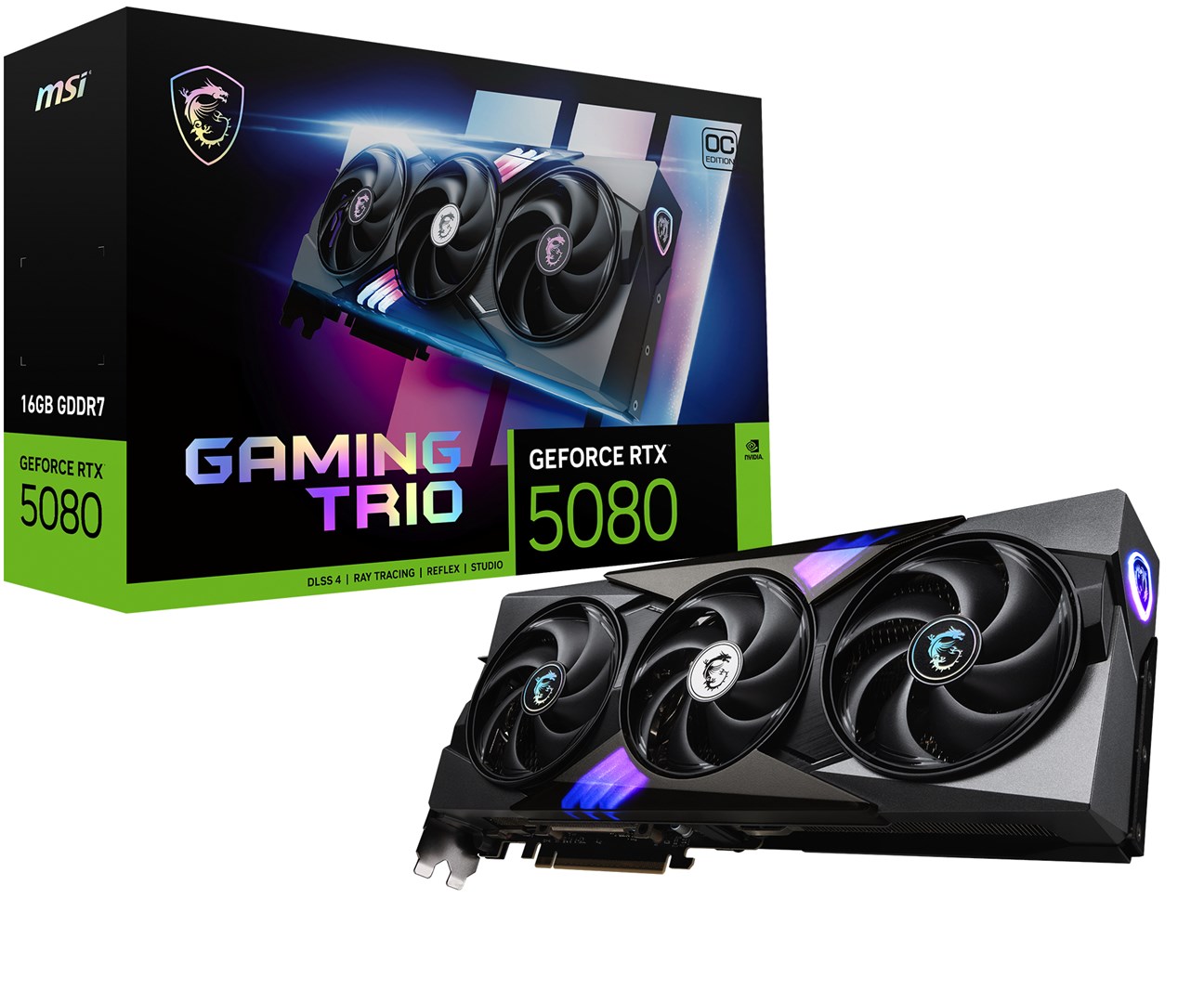 MSI GAMING GEFORCE RTX 5080 16G TRIO OC -näytönohjain NVIDIA 16 Gt GDDR7