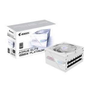 GIGABYTE AORUS ELITE P1000W ICE-virtalähde - PCIe 5.0, 80 PLUS Platinum, Täysin modulaarinen rakenne, 120 mm tuuletin, ATX 3.0 -yhteensopiva, EU-pistoke